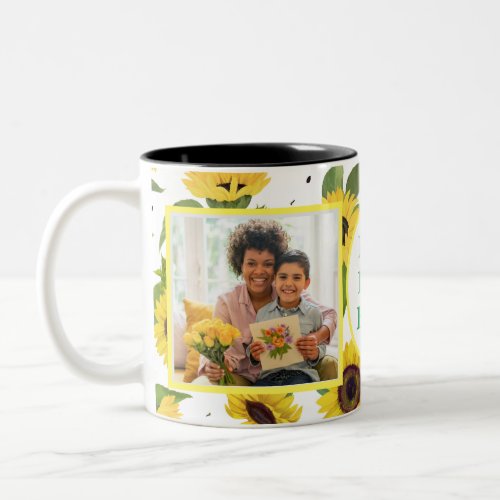 best mom ever sunflower personalized 2 photo Two_Tone coffee mug