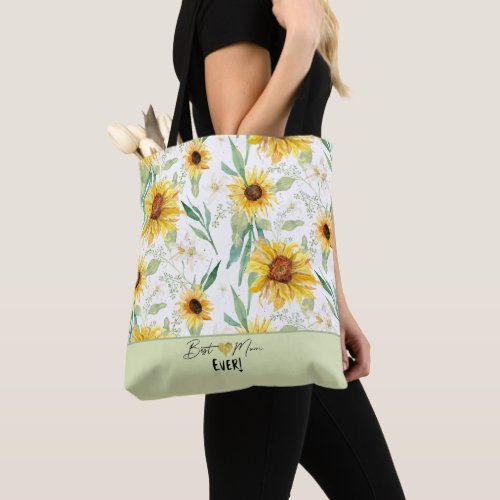 Best Mom Ever Sunflowers Watercolor Calligraphy    Tote Bag