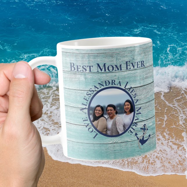 Best Mom Ever Teal Wood Nautical Navy Anchor  Coffee Mug (Creator Uploaded)