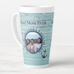 Best Mom Ever Teal Wood Nautical Navy Anchor Latte Mug