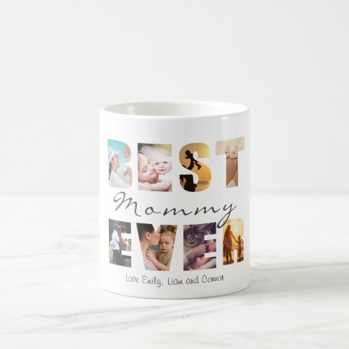Best mom ever text shaped photo collage coffee mug