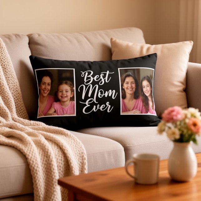 Best Mom Ever Then & Now Custom 2 Photo Keepsake  Lumbar Pillow (Creator Uploaded)