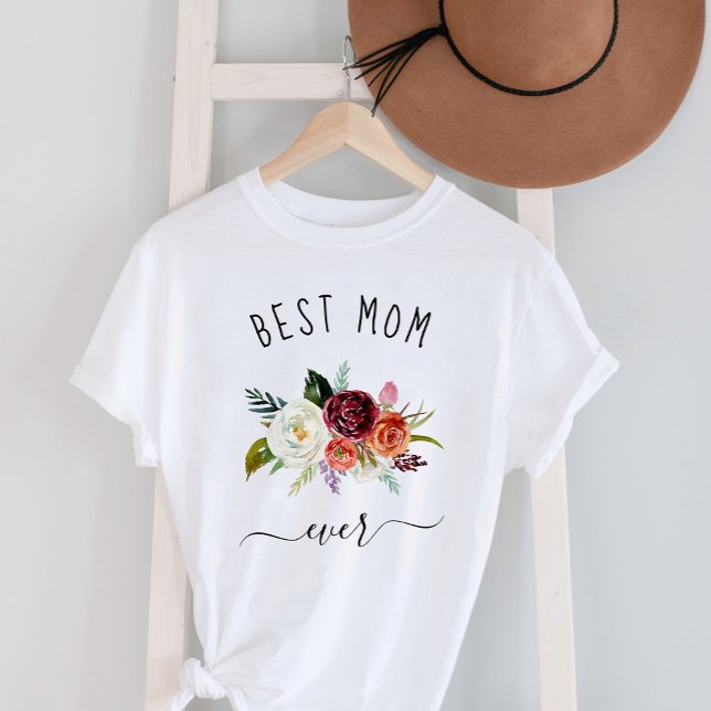 Best Mom Ever | Trendy Burgundy Boho Floral T-Shirt (Creator Uploaded)