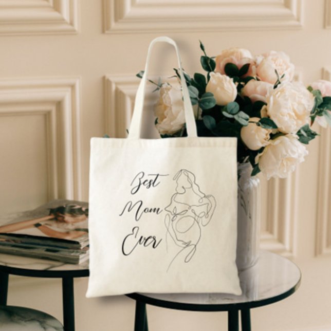 Best Mom Ever Trendy One Line lovely Pregnancy Top Tote Bag (Creator Uploaded)