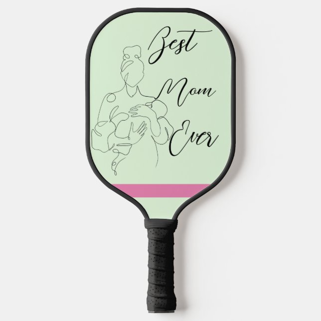 Best Mom Ever Trendy One Line Motherhood baby Pickleball Paddle (Front)