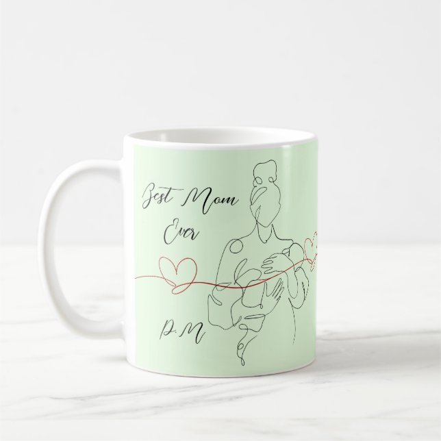 Best Mom Ever Trendy One Line Motherhood Heart  Coffee Mug (Left)