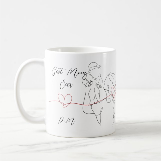 Best Mom Ever Trendy One Line Motherhood Heart  Coffee Mug (Left)