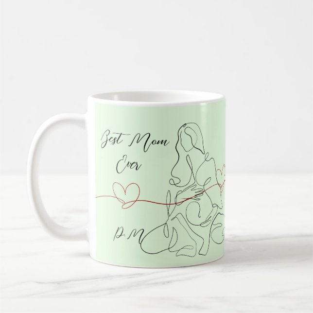 Best Mom Ever Trendy One Line Pregnancy Heart  Coffee Mug (Left)