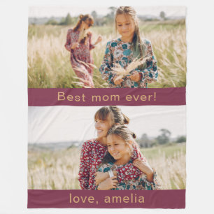 Best Mom Ever Two Photo Plum Fleece Blanket