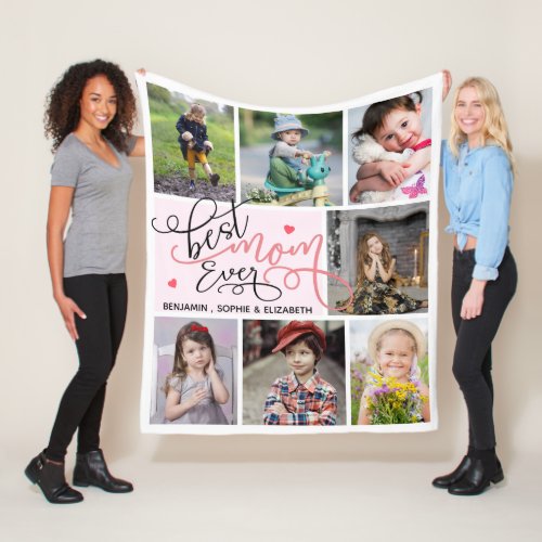 Best Mom Ever Typography Photo Collage Fleece Blanket