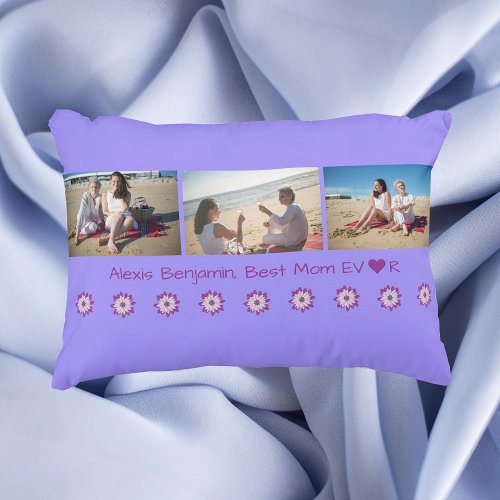 Best Mom Ever w Heart Name  3 Photos Collage Accent Pillow