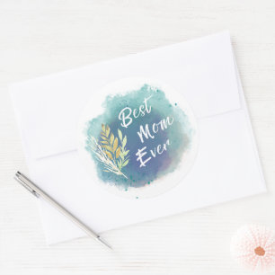 Best Mom Ever Watercolor Floral Blue Round Sticker