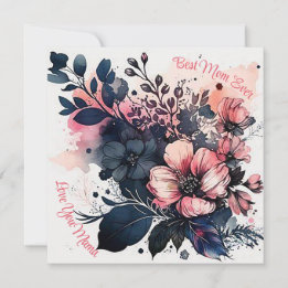 Best Mom Ever Watercolor Floral Holiday Card