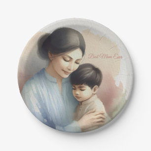 Best Mom Ever Watercolor Illustration Paper Plates