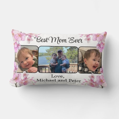 Best Mom ever watercolor pink floral blossoms mom Lumbar Pillow