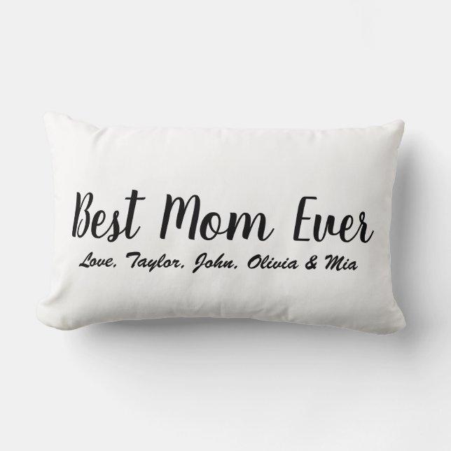 Best Mom Ever white black script personalized text Lumbar Pillow (Front)