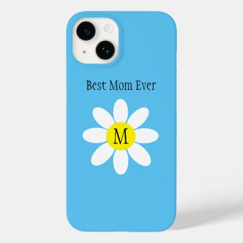 Best Mom Ever White Daisy Sky Blue Single Initial  Case_Mate iPhone 14 Case