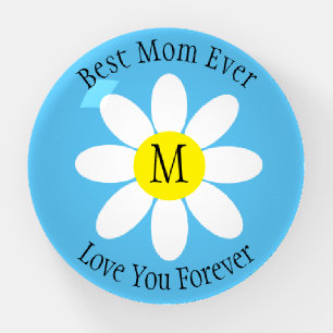 Best Mom Ever White Daisy Sky Blue Single Initial Paperweight