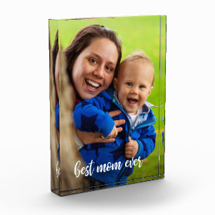 Best Mom Ever White Handwritten Script Your Photo Acrylic Award