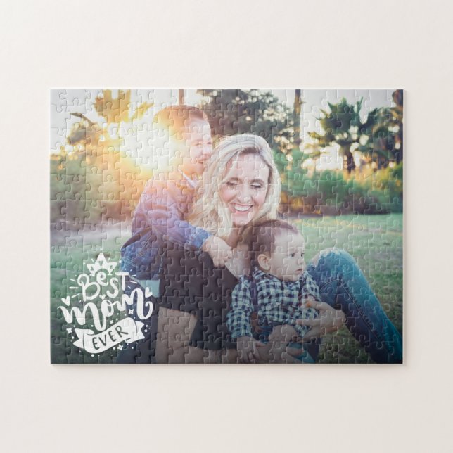 Best Mom Ever White Quote Mother's Day Photo Gift  Jigsaw Puzzle (Horizontal)