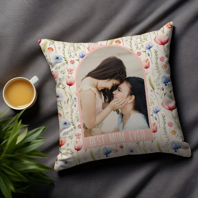 Best Mom Ever Wildflower Arch Photo Throw Pillow (Creator Uploaded)