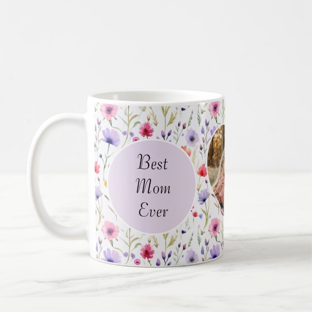 Best Mom Ever Wildflower Floral Photo Mother's Day Coffee Mug (Left)