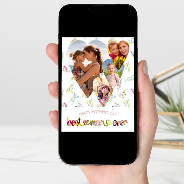 Best Mom Ever Wildflower Heart Shaped Photo Card (Front Digital)