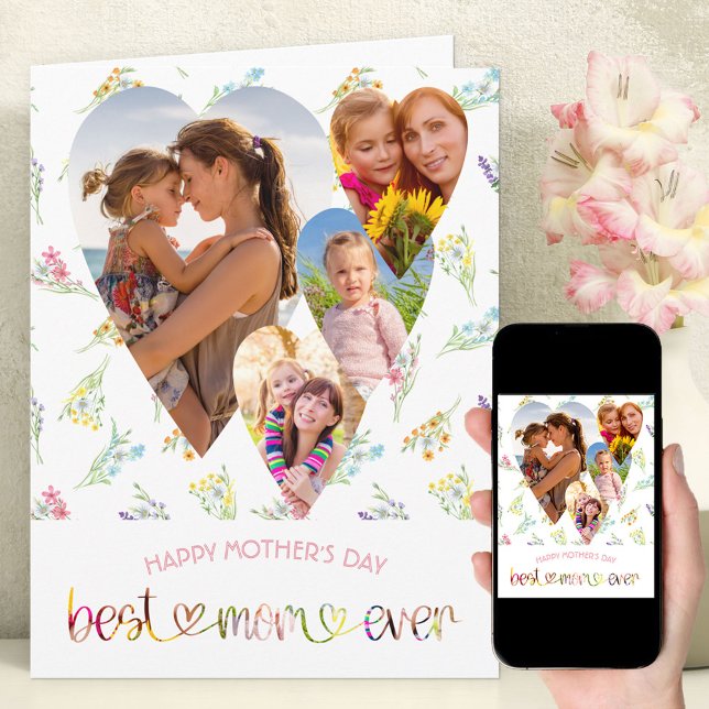 Best Mom Ever Wildflower Heart Shaped Photo Card (Creator Uploaded)