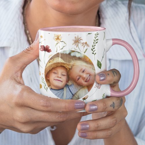 Best Mom Ever Wildflower Round Photo Pink Coffee Mug