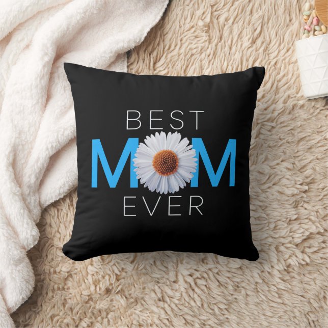Best Mom Ever With Daisy Image Print (Blue V1)  Throw Pillow (Blanket)