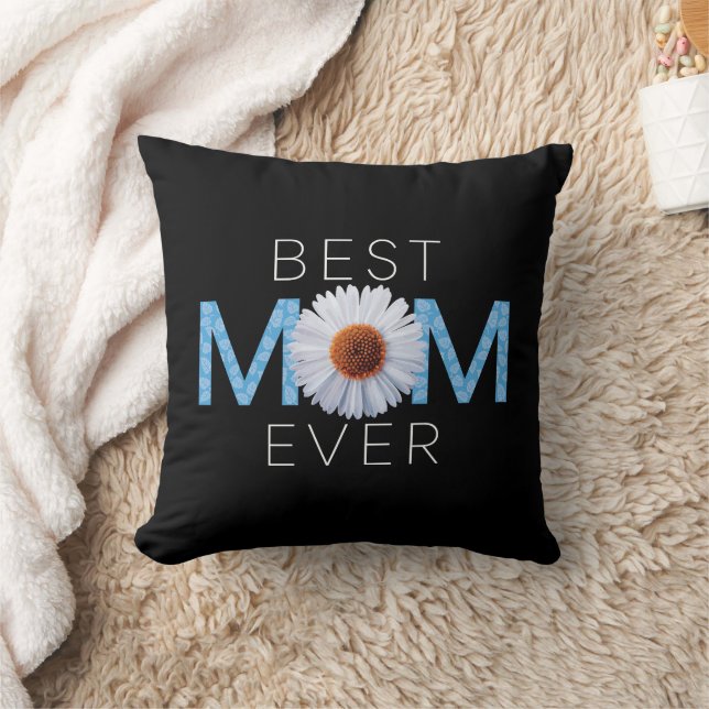Best Mom Ever With Daisy Image Print (Blue V2) Throw Pillow (Blanket)