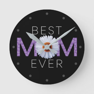 Best Mom Ever With Daisy Image Print (Purple V2) Round Clock