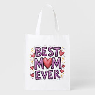 Best Mom Ever with Hearts & Sparkles Grocery Bag