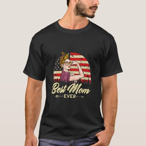 Best Mom Ever Women American Flag Vintage Decor Mo T_Shirt