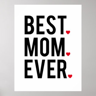 best mom ever, word art, text design, red hearts poster