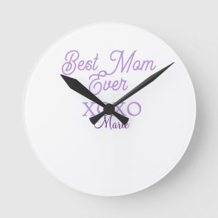 best mom ever xoxo name purple stylish mothers day round clock