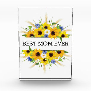 Best mom ever Yellow Flowers Sunflowers Elegant  A Acrylic Award