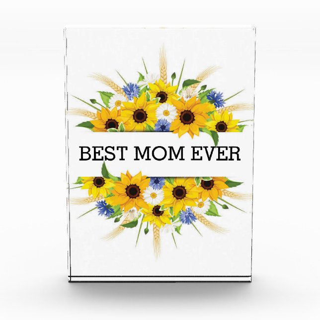 Best mom ever Yellow Flowers Sunflowers Elegant  A Acrylic Award (Front)
