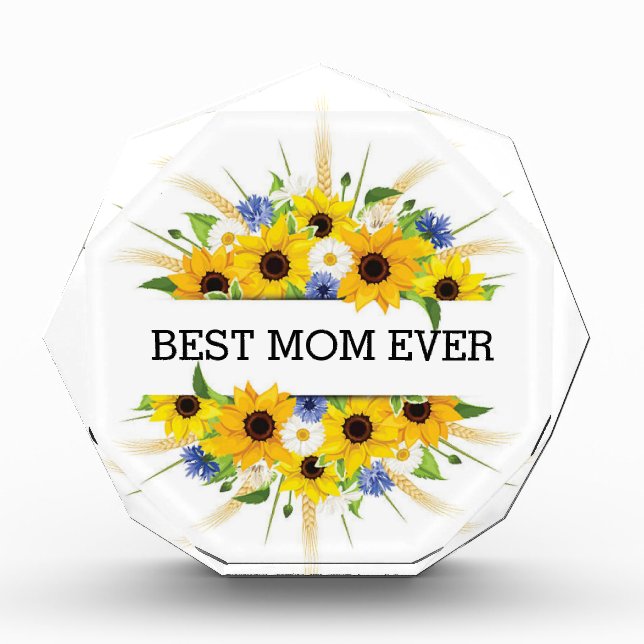 Best mom ever Yellow Flowers Sunflowers Elegant Acrylic Award (Front)