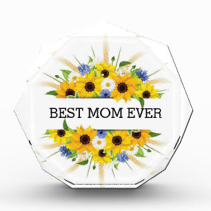 Best mom ever Yellow Flowers Sunflowers Elegant Acrylic Award