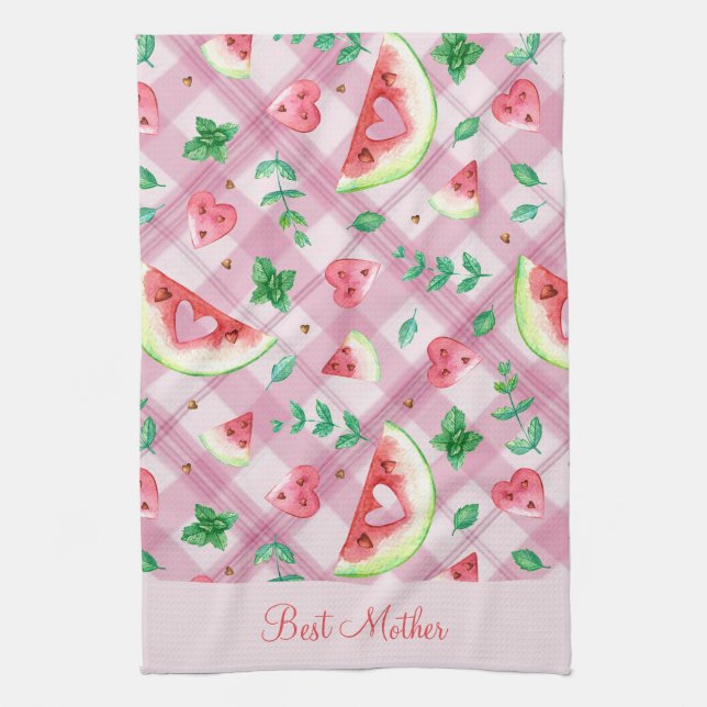 Best Mom Farmhouse Watermelon Hearts Kitchen Towel (Vertical)