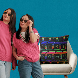 Best Mom Filtered Colored Blocks Black Background Throw Pillow