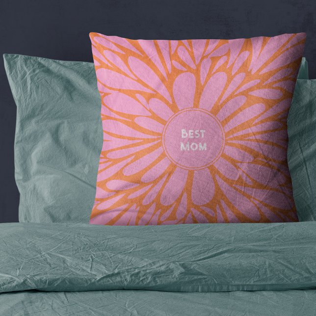 Best mom floral burst pastel orange pink throw pillow (Creator Uploaded)