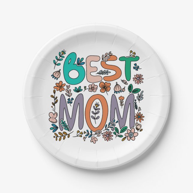 Best Mom Floral Paper Plate (Front)