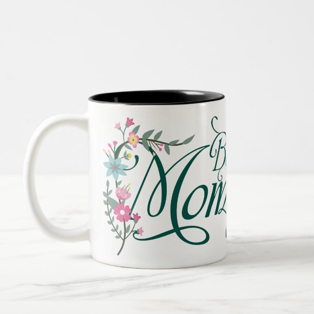 Best Mom Floral with Photo Two-Tone Coffee Mug (Left)