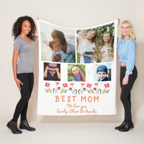 Best Mom Flowers 5 Photo Collage Keepsake Fleece Blanket - Cute Best Mom Flowers 5 Photo Collage Keepsake Fleece Blanket. Hand-drawn flowers and 5 photos. Create your own personal gift for a mother on Mother`s Day, birthday or Christmas.