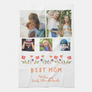 Best Mom Flowers 5 Photo Collage Keepsake Kitchen Towel