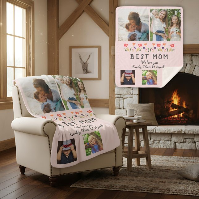 Best Mom Flowers 5 Photo Collage Keepsake Sherpa Blanket (Creator Uploaded)