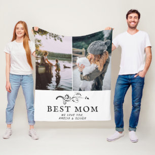 Best Mom Foliage 2 Custom Photos Mother Fleece Blanket