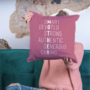 Best Mom Gift Crossword Definition Minimalist Pink Throw Pillow